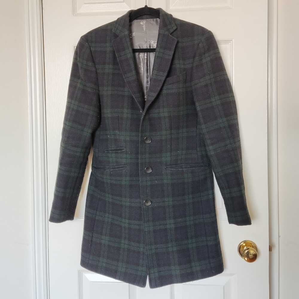 Heart and dagger plaid wool coat
